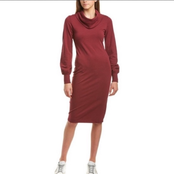 Michael Stars Maroon Cowlneck Sheath Dress Large - Picture 1 of 8